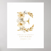 Delicate Romantic Floral E Letter Gold Glitter Poster (Vorne)