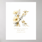 Delicate Romantic Floral K Letter Gold Glitter Poster (Vorne)