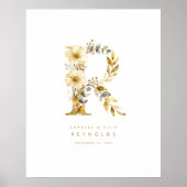 Delicate Romantic Floral R Letter Gold Glitter Poster (Vorne)