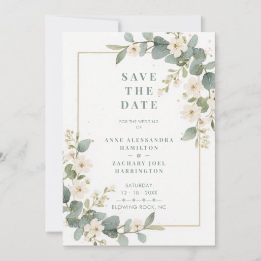 Delicate Romantic Flowers and Branches Wedding Save The Date (Vorderseite)