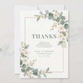 Delicate Romantic Flowers & Branches Frame Wedding Dankeskarte (Vorderseite)