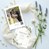 Delicate Romantic Flowers & Branches Frame Wedding Dankeskarte
