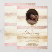 Delicate Romantic Glitter Stripes Baby Baptist Einladung (Vorne/Hinten)