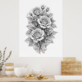 Delicate Romantic Rose Bouquet Sketch  Poster (Küche)