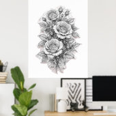 Delicate Romantic Rose Bouquet Sketch  Poster (Heimbüro)