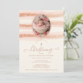 Delicate Romantic Rose Gold Glitter Baptist  Einladung (Stehend Vorderseite)