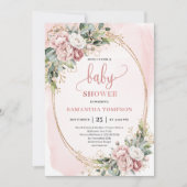 Delicate Rose Gold Flowers Eucalyptus Baby Shower  Einladung (Vorderseite)