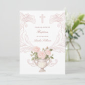 Delicate Roses Frame Baptism Invitation Einladung (Stehend Vorderseite)