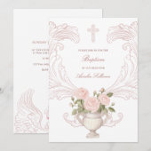 Delicate Roses Frame Baptism Invitation Einladung (Vorne/Hinten)