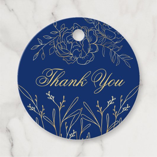 Delicate Royal Blue Gold Floral Sketch Vielen Dank Geschenkanhänger (Vorderseite)