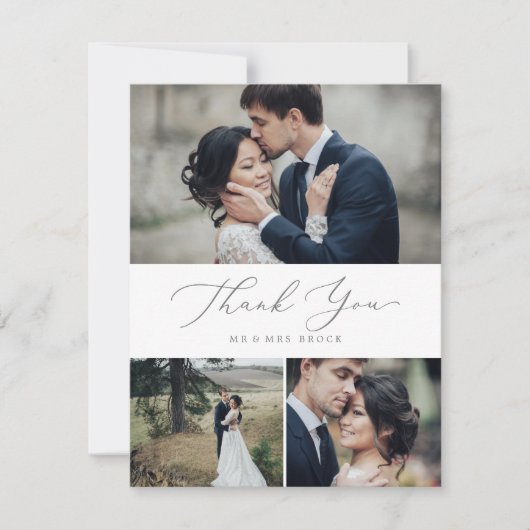 Delicate Silver Calligraphy 3 Foto Collage Dankeskarte (Vorderseite)