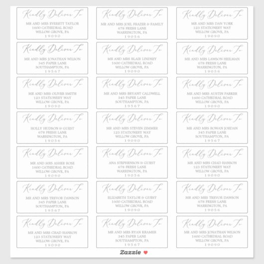 Delicate Silver Calligraphy Guest Address Labels (Blatt)
