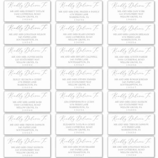 Delicate Silver Calligraphy Guest Address Labels (Vorderseite)