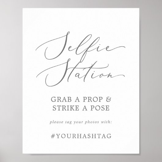 Delicate Silver Selfie Station Wedding Hashtag Poster (Vorne)