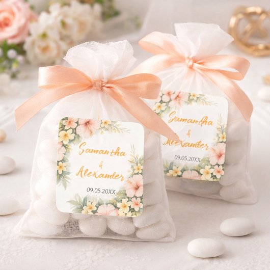 Delicate Soft Floral Romantic Blush Hibiscus  Quadratischer Aufkleber