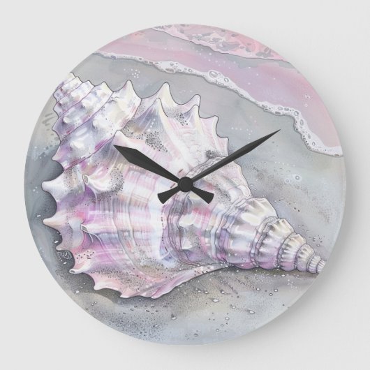 Delicate Soft Pastel Lilac Seashell Große Wanduhr (Vorderseite)