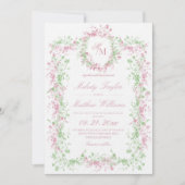 Delicate Soft Pastel Ornate Crest Monogram Wedding Einladung (Vorderseite)