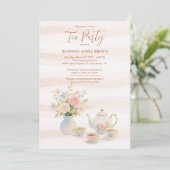 Delicate Sophisticated Pink Vintage Tea Set Einladung (Stehend Vorderseite)