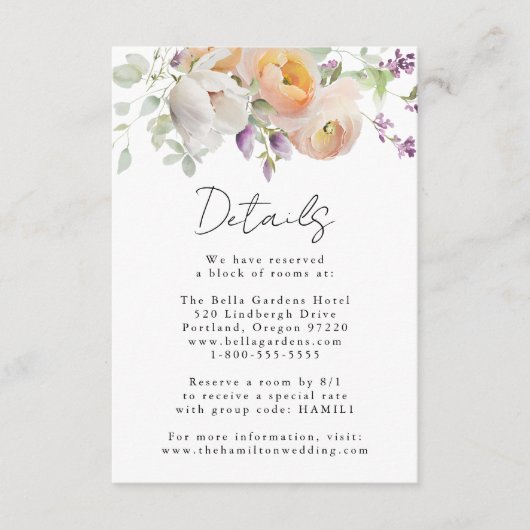 Delicate Spring Floral Wedding Details Begleitkarte (Vorderseite)