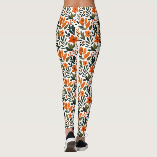 Delicate Spring Flowers Orange Floral Pattern  Leggings (Rückseite)