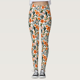 Delicate Spring Flowers Orange Floral Pattern Leggings