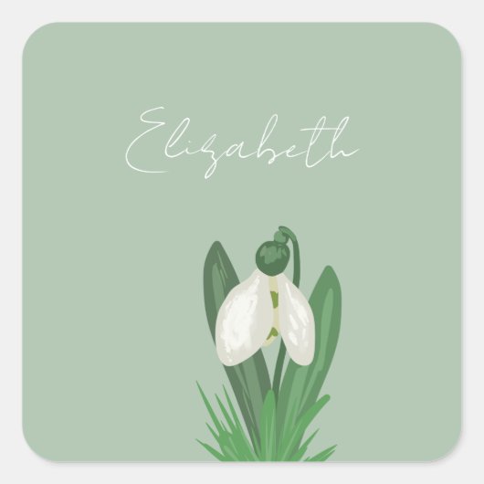 Delicate Spring Snowdrop Flower  Quadratischer Aufkleber (Vorderseite)