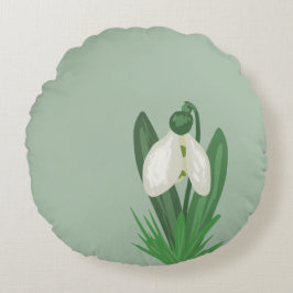 Delicate Spring Snowdrop Flower  Rundes Kissen