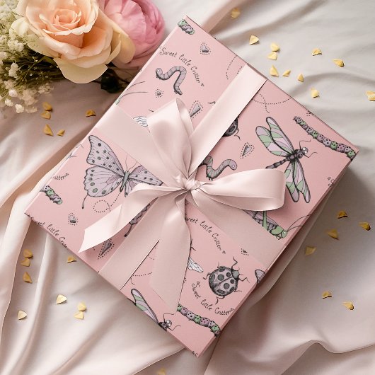 Delicate Sweet Little Critter Feminine Rosa Geschenkpapier