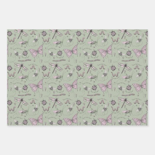 Delicate Sweet Little Critter Feminine Rosa Geschenkpapier Set (Vorderseite 3)