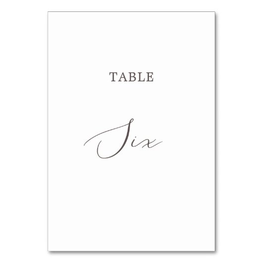 Delicate Taupe Calligraphy Table 6 Tischnummern (Vorderseite)