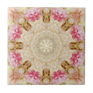 Delicate Taupe & Pink Mandala Design Keramik Tile, Fliese