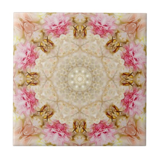 Delicate Taupe & Pink Mandala Design Keramik Tile, Fliese (Vorderseite)