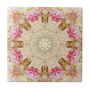 Delicate Taupe & Pink Mandala Design Keramik Tile, Fliese