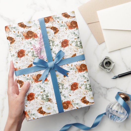 Delicate Terracotta Floral Botanical Gold Leaf Geschenkpapier (Schenken)