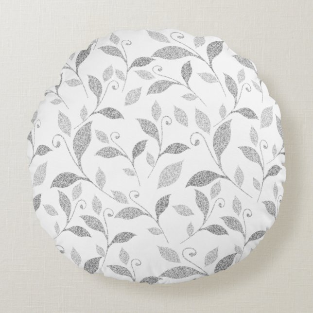 Delicate Textured Gray Floral Rundes Kissen (Vorderseite)