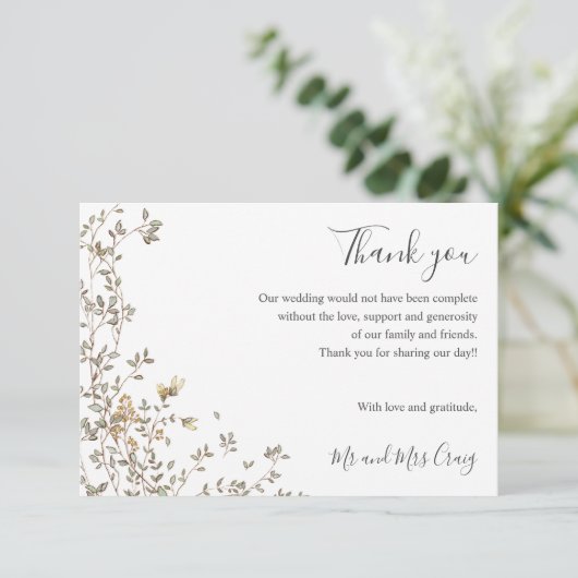 Delicate Tiny Green Blätter green Wedding danke (Stehend Vorderseite)