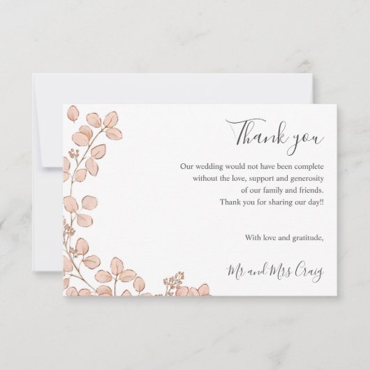 Delicate Tiny Pink Blätter grün Hochzeit danke Ihn (Vorderseite)