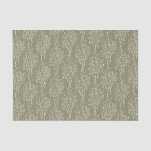 Delicate Tossed Floral Silhouette | Muted Khaki Seidenpapier (Vorderseite)