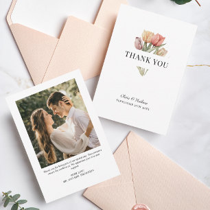 Delicate Tulip Watercolor Foto Message Wedding Dankeskarte