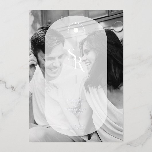 Delicate Vellum Transparency Elegant Black & White Folieneinladung (Vorderseite)