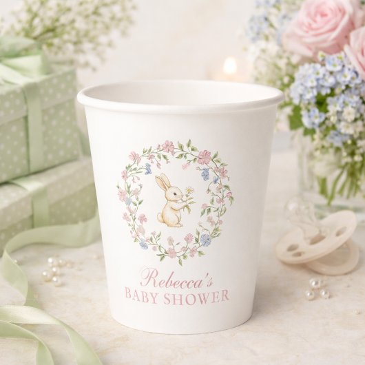 Delicate Vintage Floral Bunny Baby Shower Pappbecher