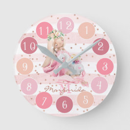 Delicate Watercolor Ballerina and Unicorn Monogram Runde Wanduhr