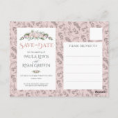 Delicate Watercolor Floral Bloom Save the Date Postkarte (Rückseite)