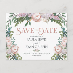 Delicate Watercolor Floral Bloom Save the Date Postkarte