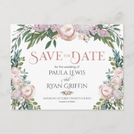 Delicate Watercolor Floral Bloom Save the Date Postkarte
