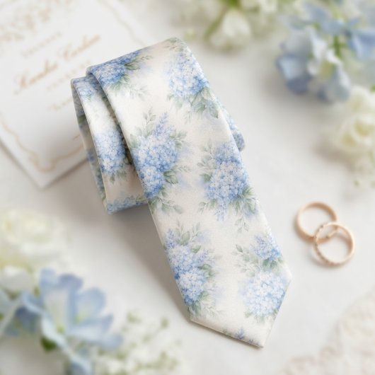 Delicate Watercolor Soft Blue Hydrangea Floral Krawatte