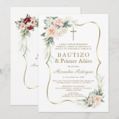 Delicate White Blush Flowers 1st Birthday Baptism  Einladung (Vorne/Hinten)