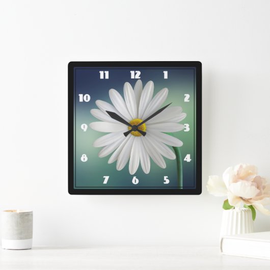 Delicate White Daisy Quadratische Wanduhr (Zuhause)