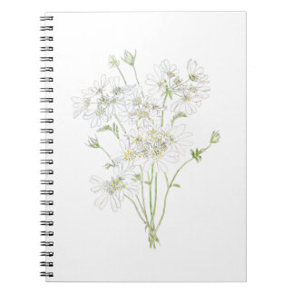 Delicate white flowers ink and watercolour notizblock