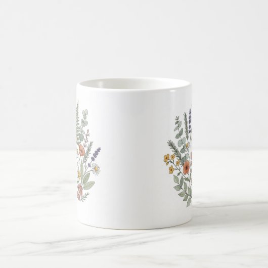 Delicate Wildflower Bouquet Botanical Illustration Kaffeetasse (Mittel)